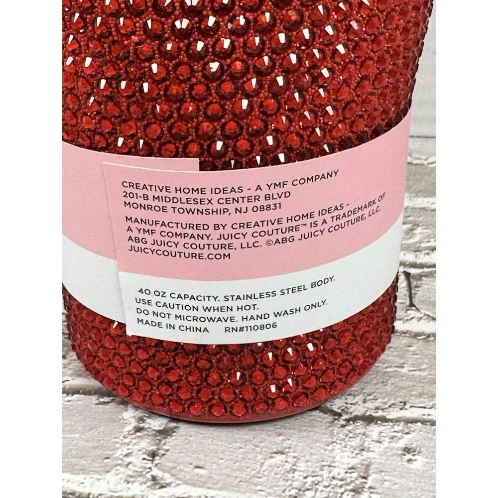 Juicy Couture Red Rhinestone Tumbler 40 oz Cherry Straw Handle Cup